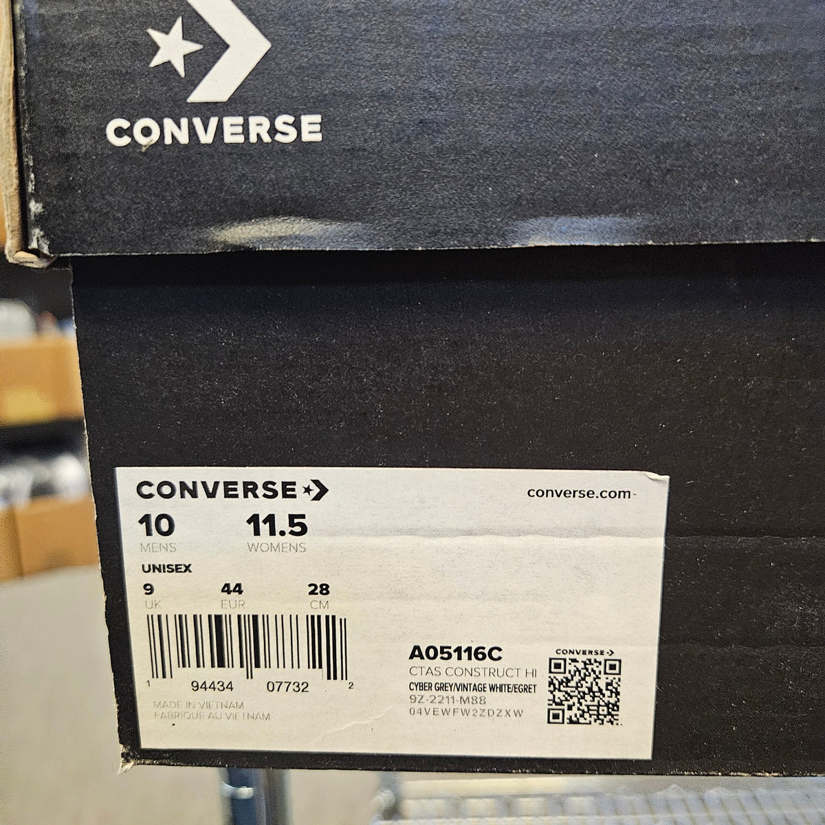 CONVERSE MEN'S 10 CHUCK TAYLOR CONSTRUCT HIGH TOP SNEAKER CYBER GREY A05116C