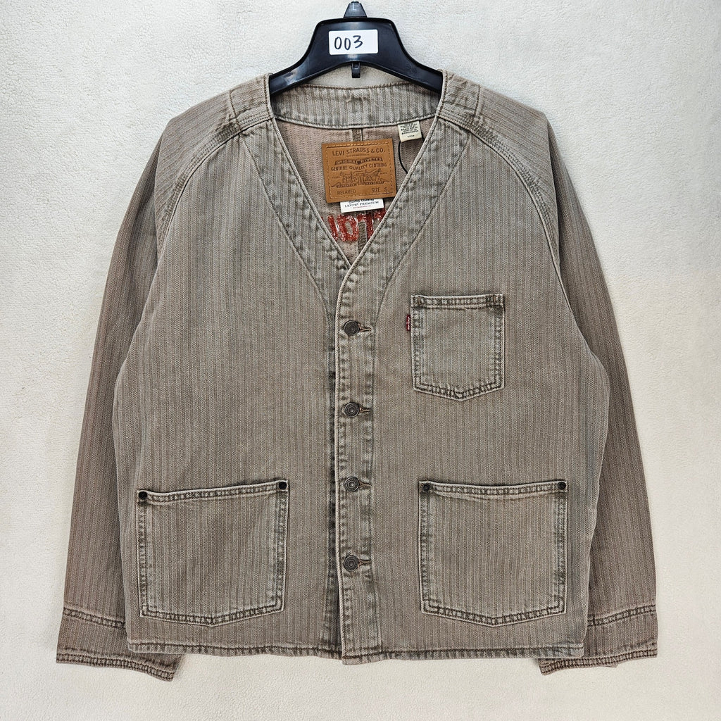 LEVI'S MENS SMALL UNION ENGINEER CARDIGAN UNIFORM BADGE TAN NWT