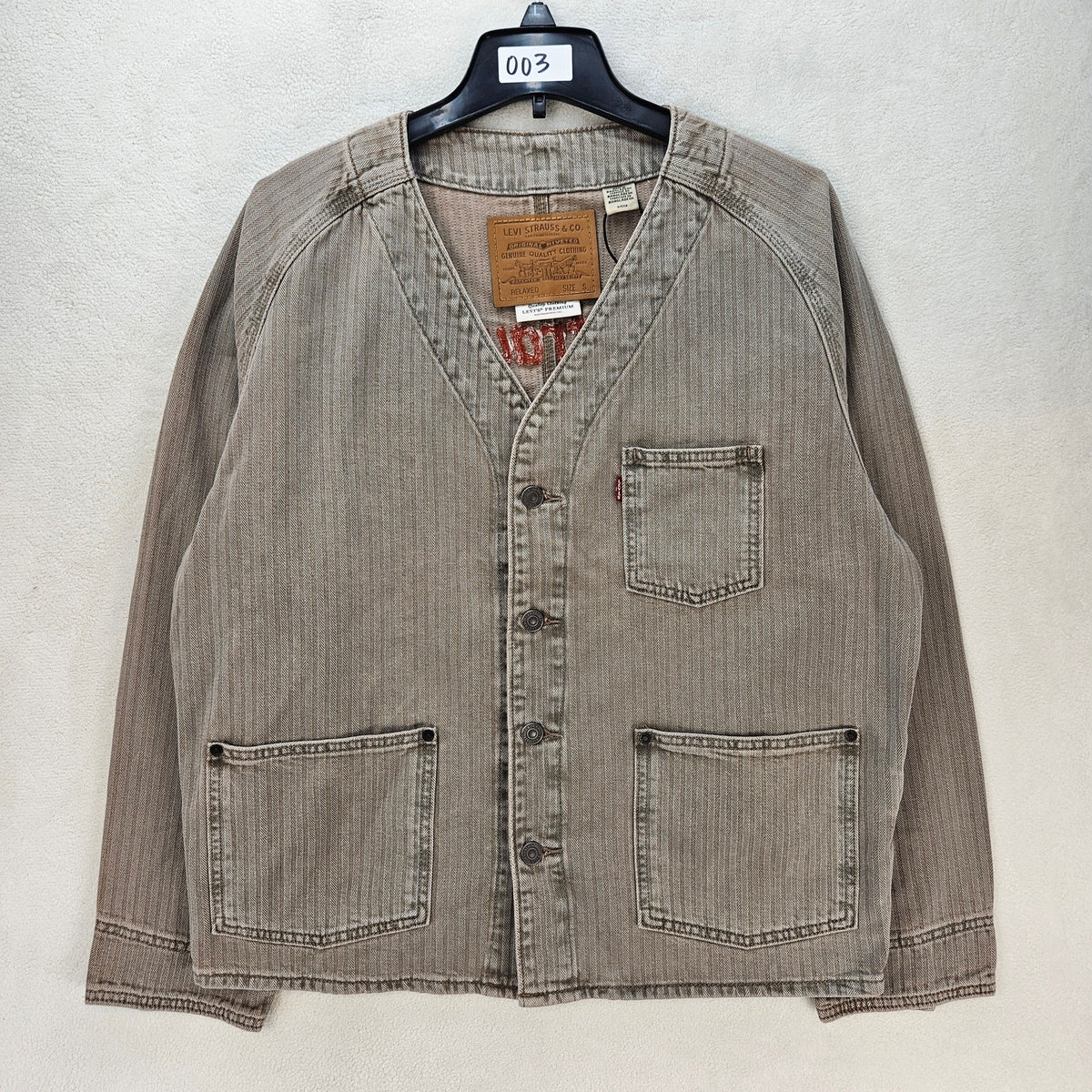LEVI'S MENS SMALL UNION ENGINEER CARDIGAN UNIFORM BADGE TAN NWT