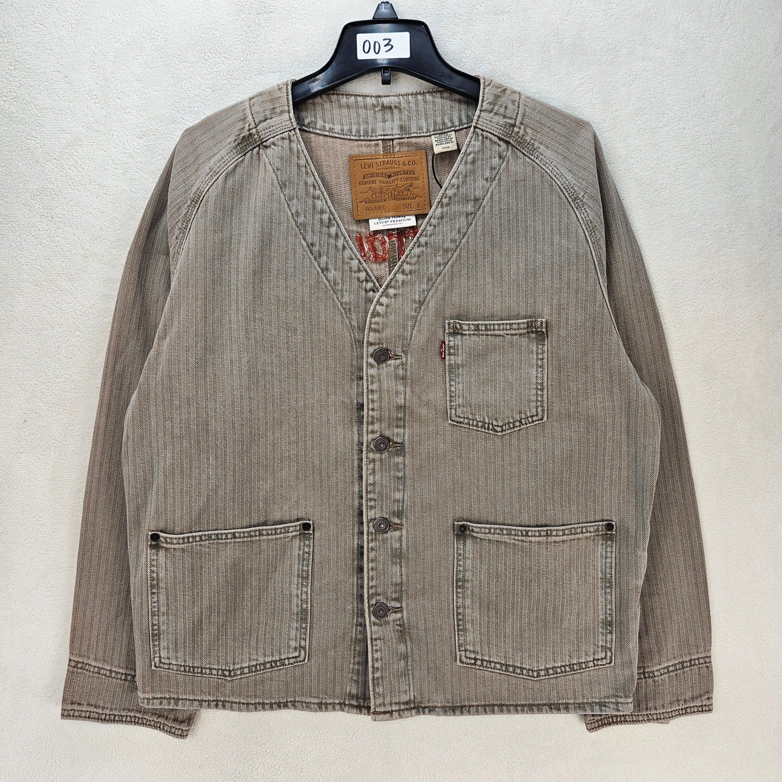 LEVI'S MENS SMALL UNION ENGINEER CARDIGAN UNIFORM BADGE TAN NWT