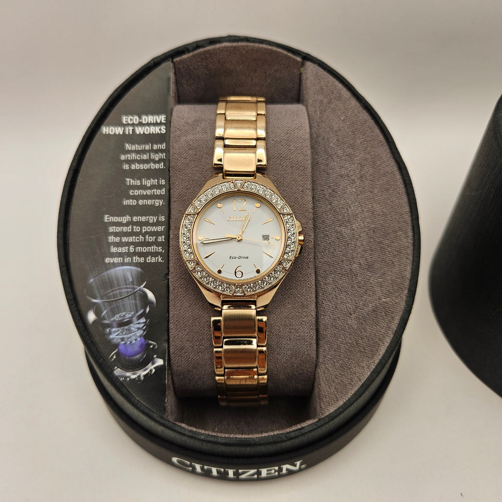 CITIZEN FE1163-56A SILHOUETTE WOMEN'S ECO DRIVE SWAROVSKI CRYSTAL GOLDTONE WATCH