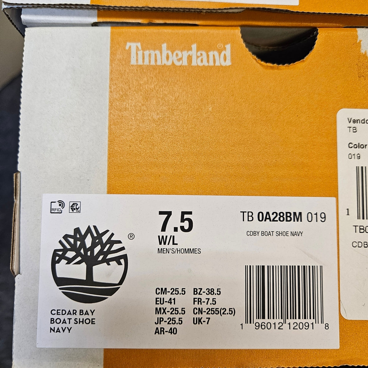 TIMBERLAND MEN'S 7.5 WIDE NAVY BLUE CEDAR BAY BOAT SHOE TB0A28BM019