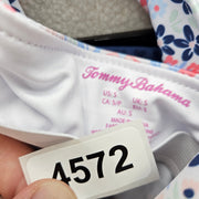 TOMMY BAHAMAS WOMEN'S SMALL SWIMMING SUIT SET WITH TIGHT AND VISOR FLORAL WHITE