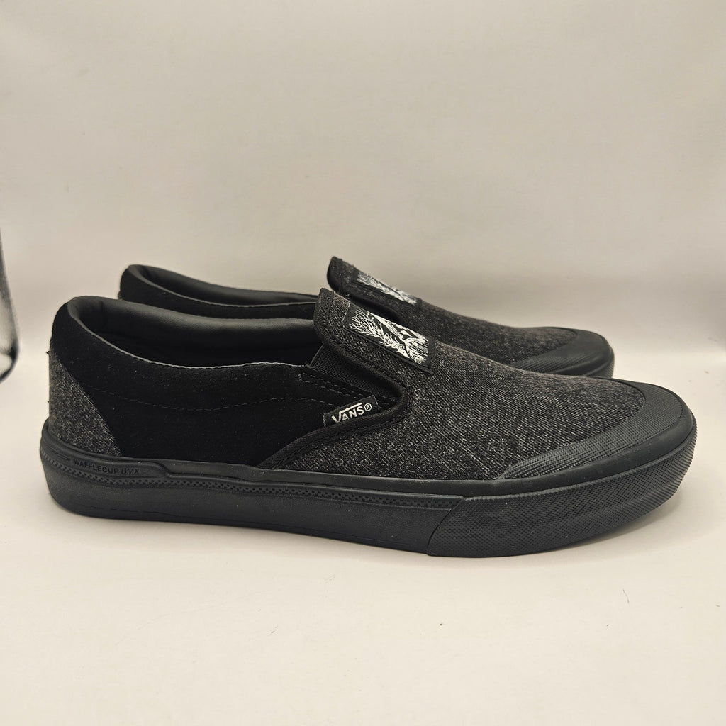 VANS X FAST & LOOSE MEN'S 8 BMX SLIP ON BLACK GRAY CANVAS NWOB