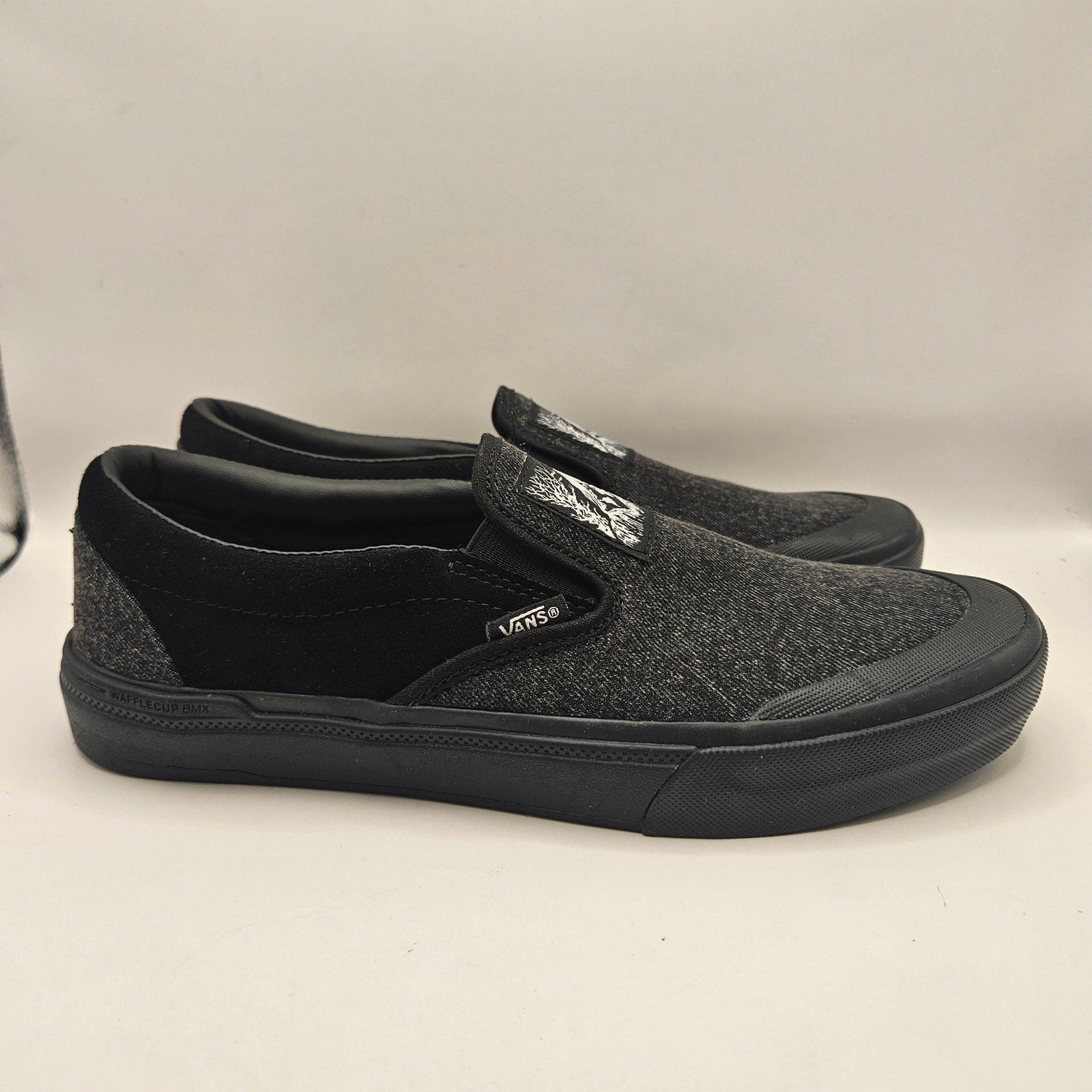 VANS X FAST & LOOSE MEN'S 8 BMX SLIP ON BLACK GRAY CANVAS NWOB