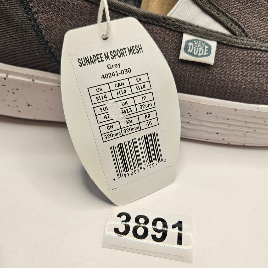 HEY DUDE MEN'S 14 SUNAPEE M SPORT MESH GREY SLIP ON LOW TOP SNEAKER NWT 40241