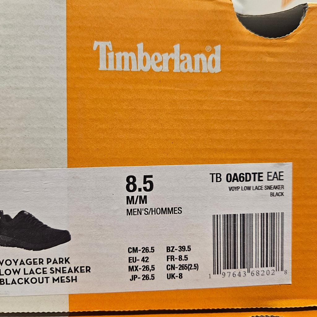 TIMBERLAND MEN'S 8.5 VOYAGER PARK LOW LACE SNEAKER BLACKOUT MESH NIB