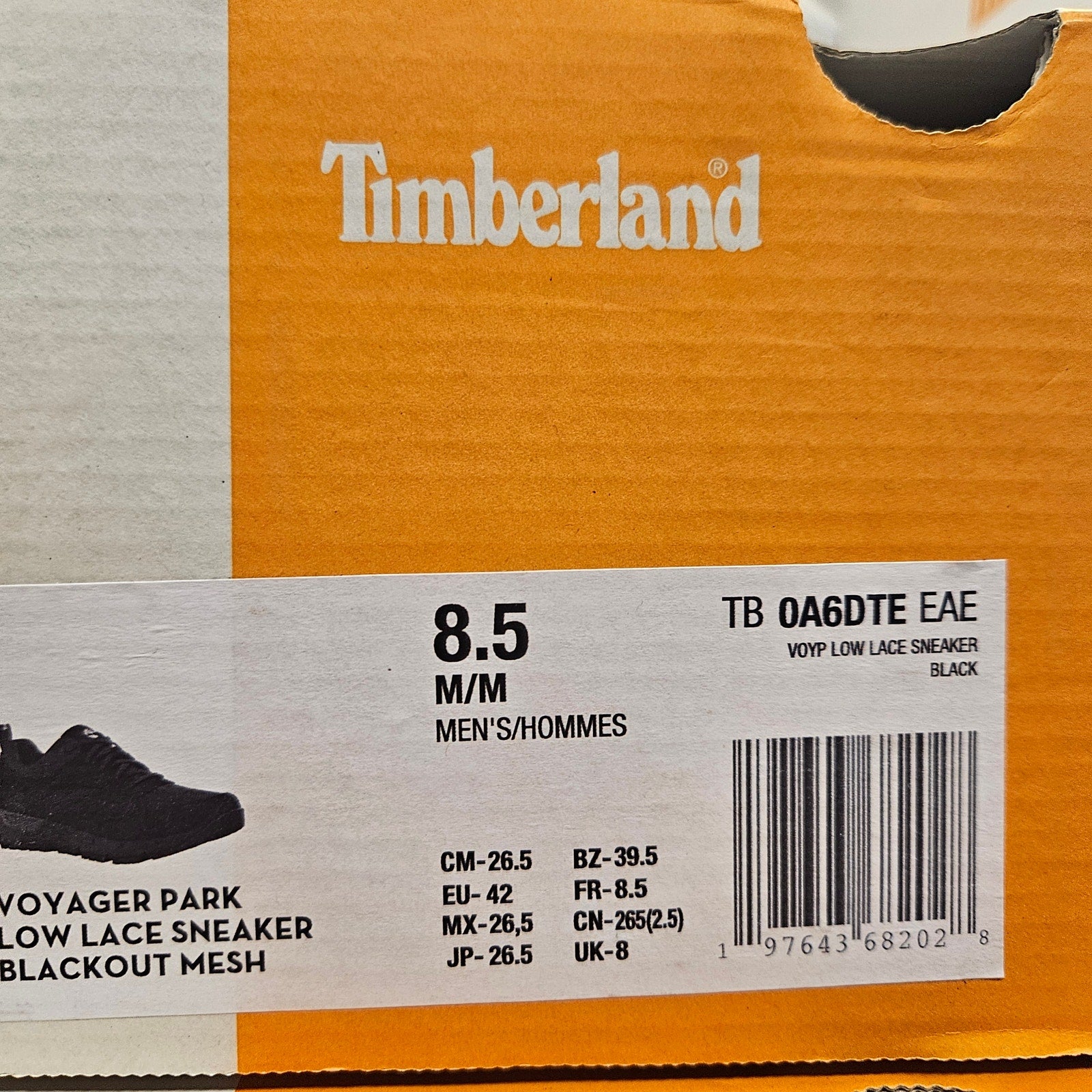 TIMBERLAND MEN'S 8.5 VOYAGER PARK LOW LACE SNEAKER BLACKOUT MESH NIB