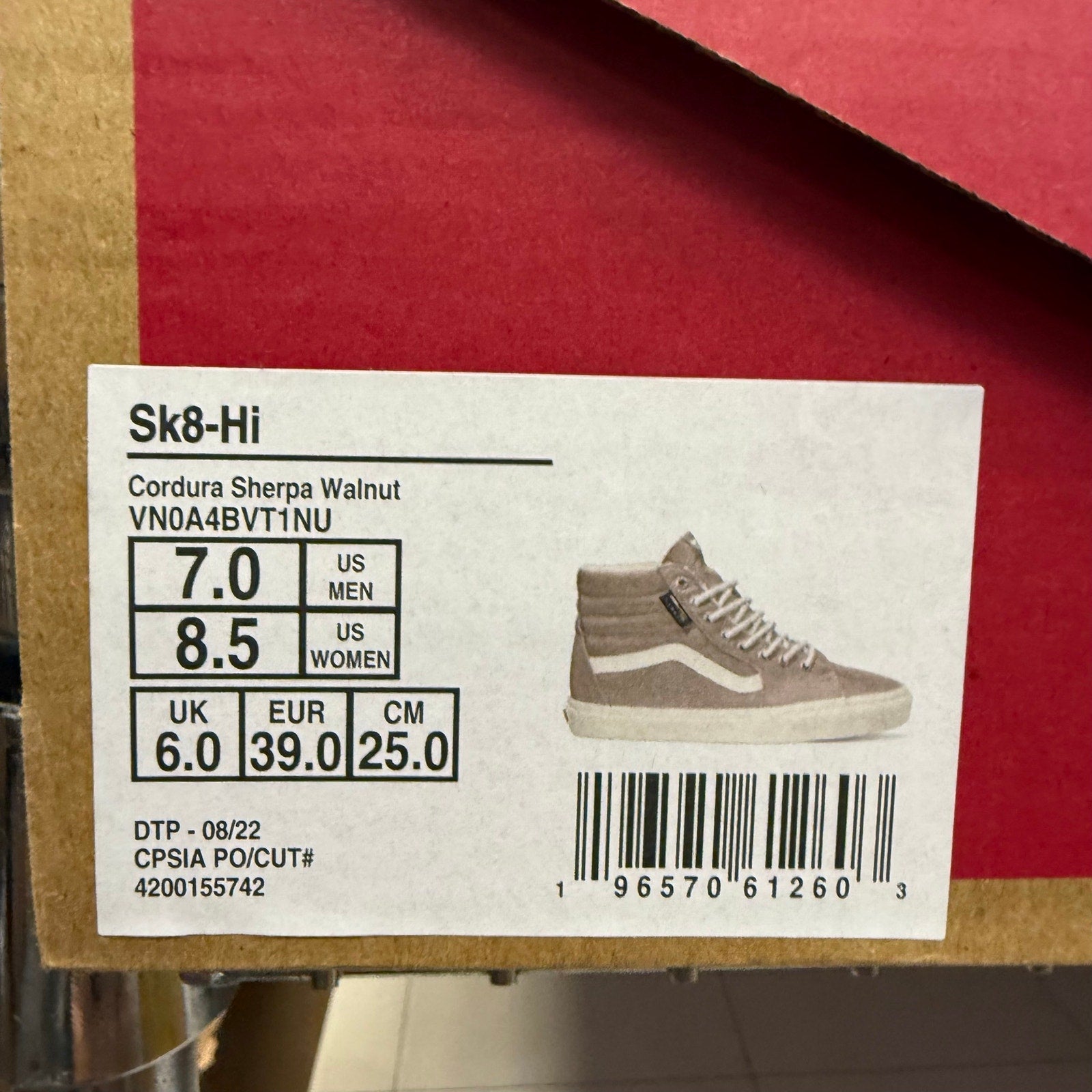 VAN'S WOMEN'S 8.5 SK8 HI CORDURA SHERPA SHOES WALNUT NIB