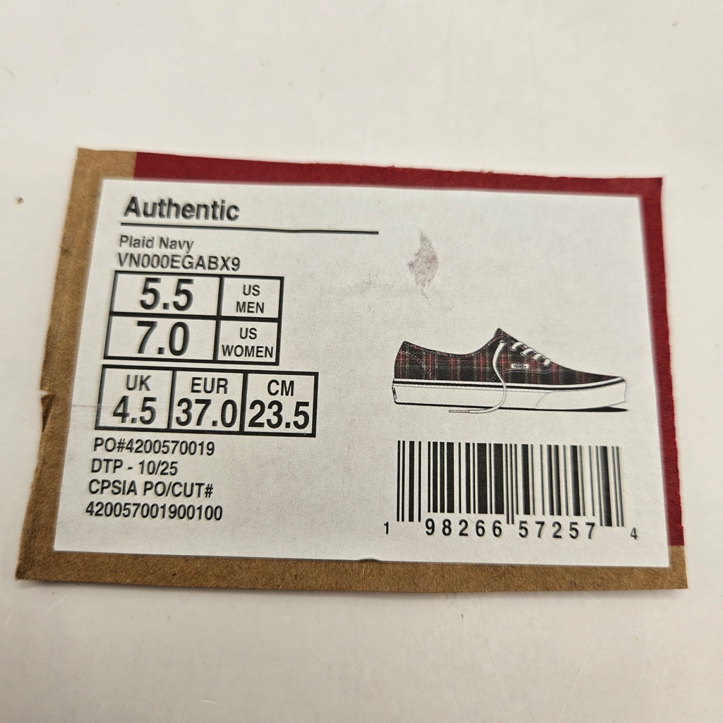 VANS WOMEN'S 7 AUTHENTIC LOW TOP SNEAKER PLAID NAVY NIB VN000EGABX9
