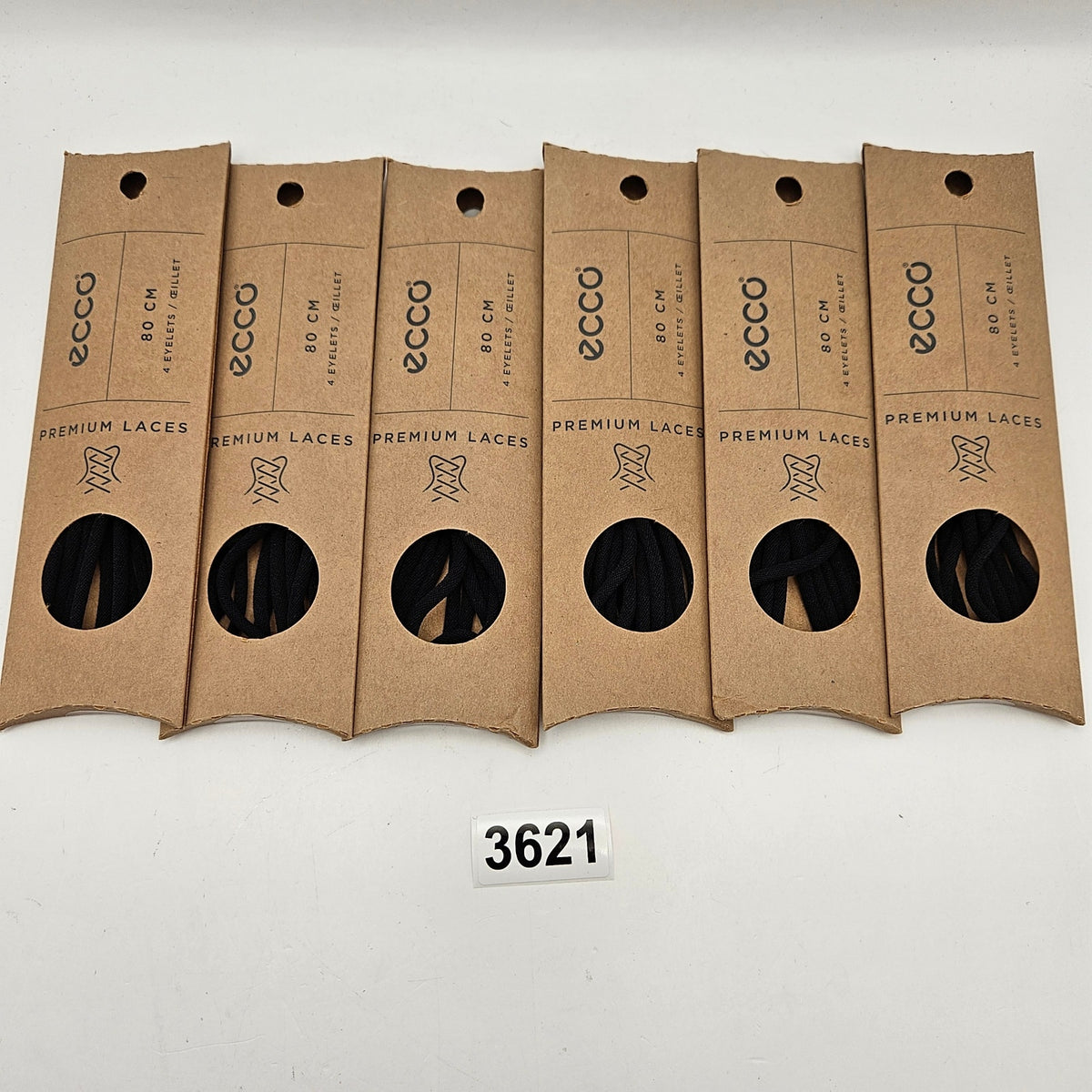 LOT OF 6 - ECCO PREMIUM LACES 80CM BLACK SPORTY ROUND NIB 1X6 PAIRS