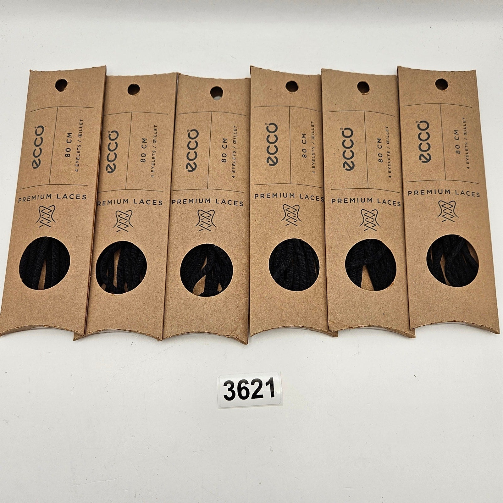 LOT OF 6 - ECCO PREMIUM LACES 80CM BLACK SPORTY ROUND NIB 1X6 PAIRS