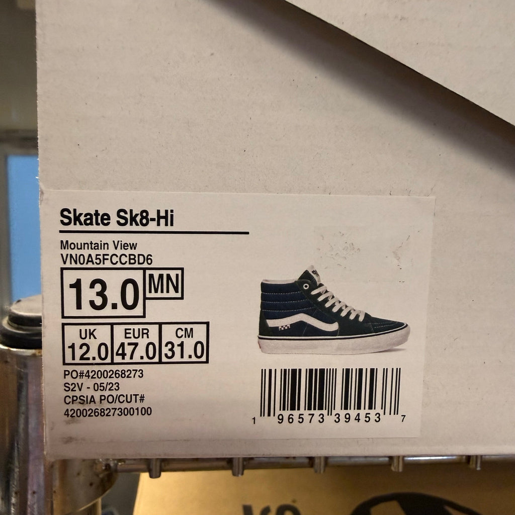 VANS MEN'S 13 SK8 HI MOUTAIN VIEW GREEN BLUE CANVAS NIB