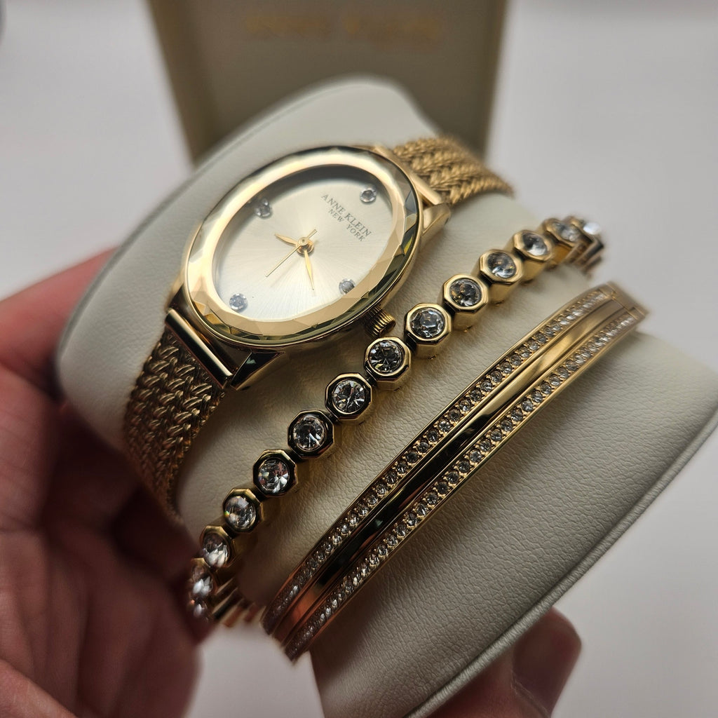ANNE KLEIN NEW YORK CRYSTAL ACCENTED BANGLE WOMEN'S WATCH & BRACELET 12/7786GPST
