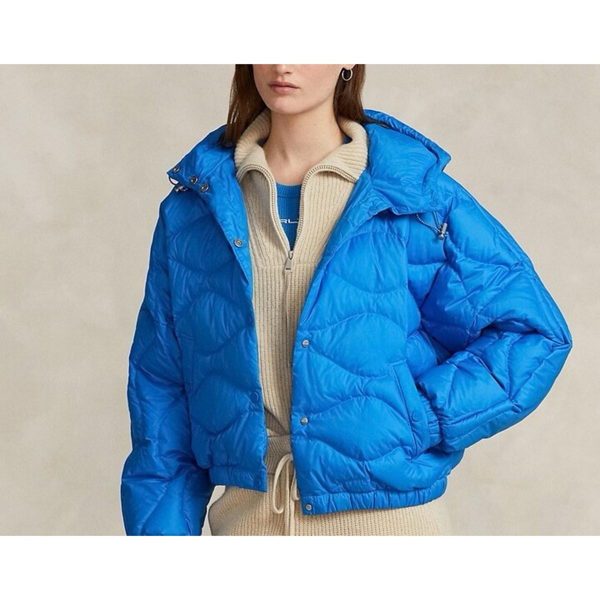 RLX RALPH LAUREN SZ M ONION-QUILTED HOODED DOWN JACKET BLUE