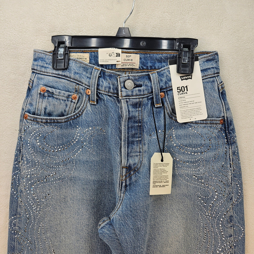LEVI'S 501 X BEYONCE CURVE JEANS 26X30 WESTERN CRYSTAL NWT $150