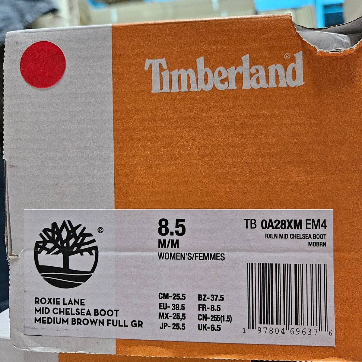 TIMBERLAND WOMEN'S 8.5 ROXIE LANE MID CHELSEA BOOT BROWN FULL GRAIN NIB
