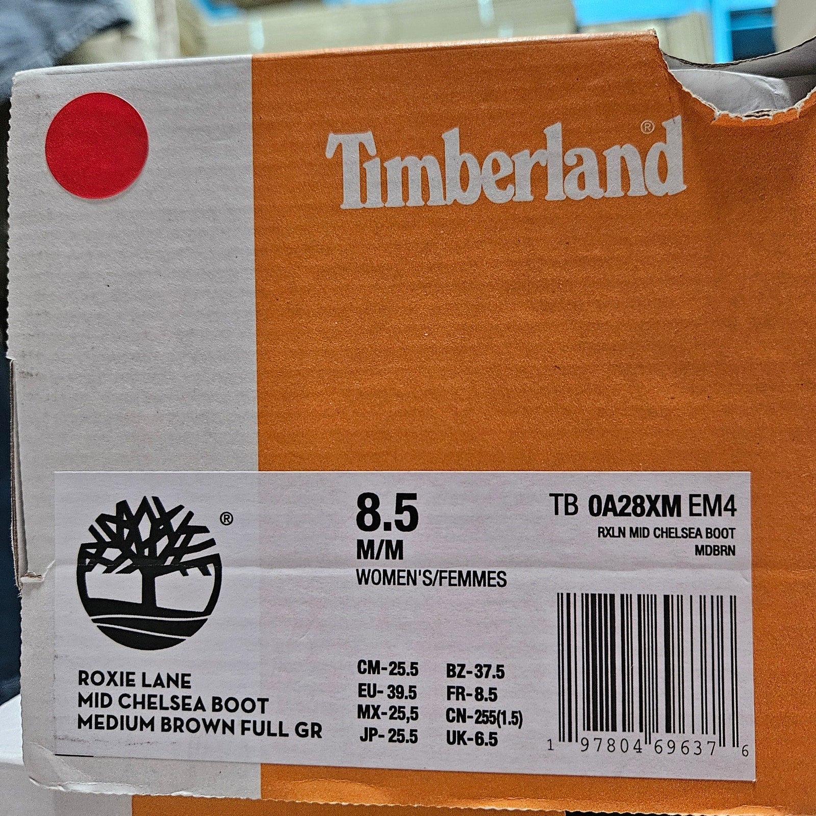 TIMBERLAND WOMEN'S 8.5 ROXIE LANE MID CHELSEA BOOT BROWN FULL GRAIN NIB