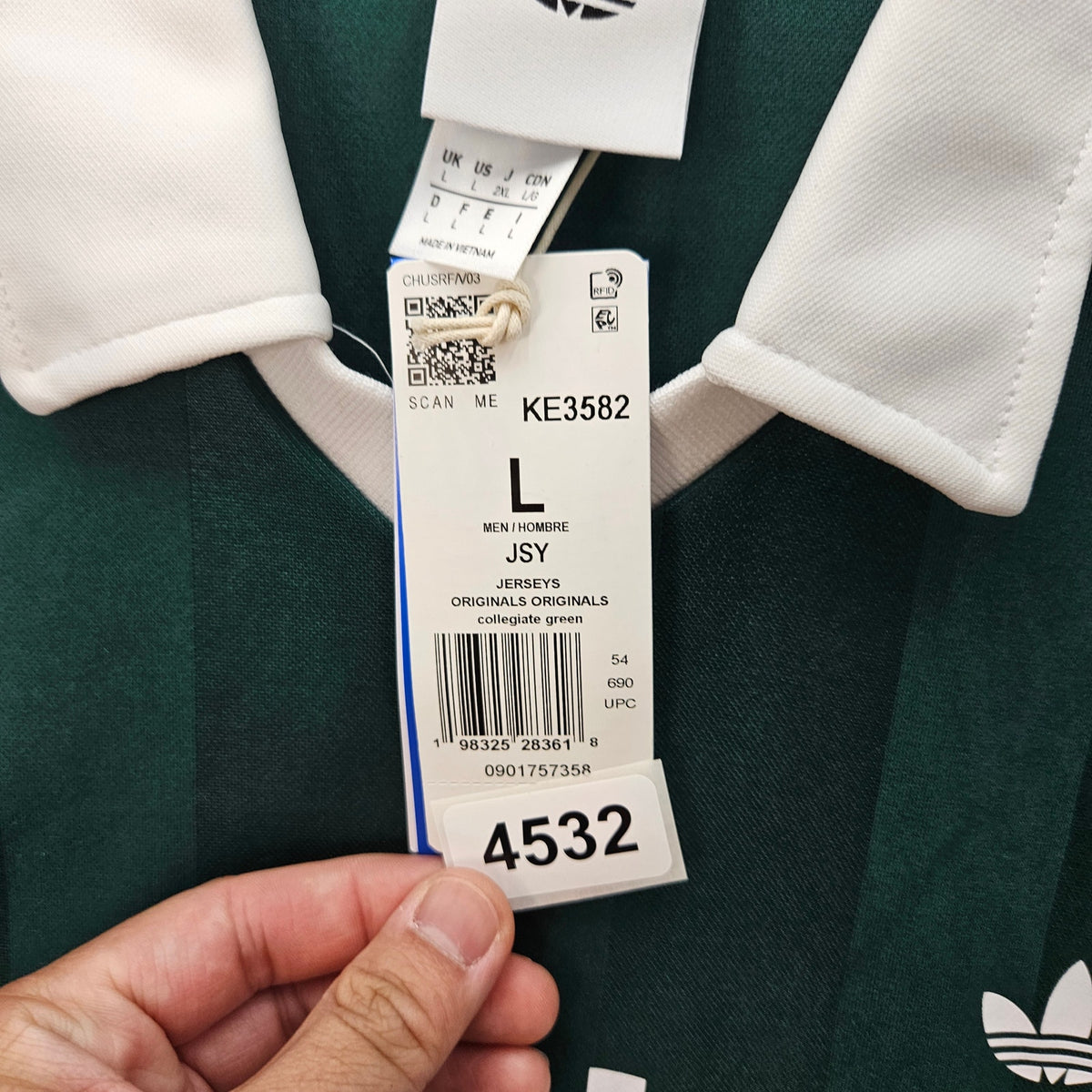 ADIDAS MEN'S LARGE ARCHIVE COLLAR ENGINEERED ACTIVE GREEN REGULAR FIT KE3582