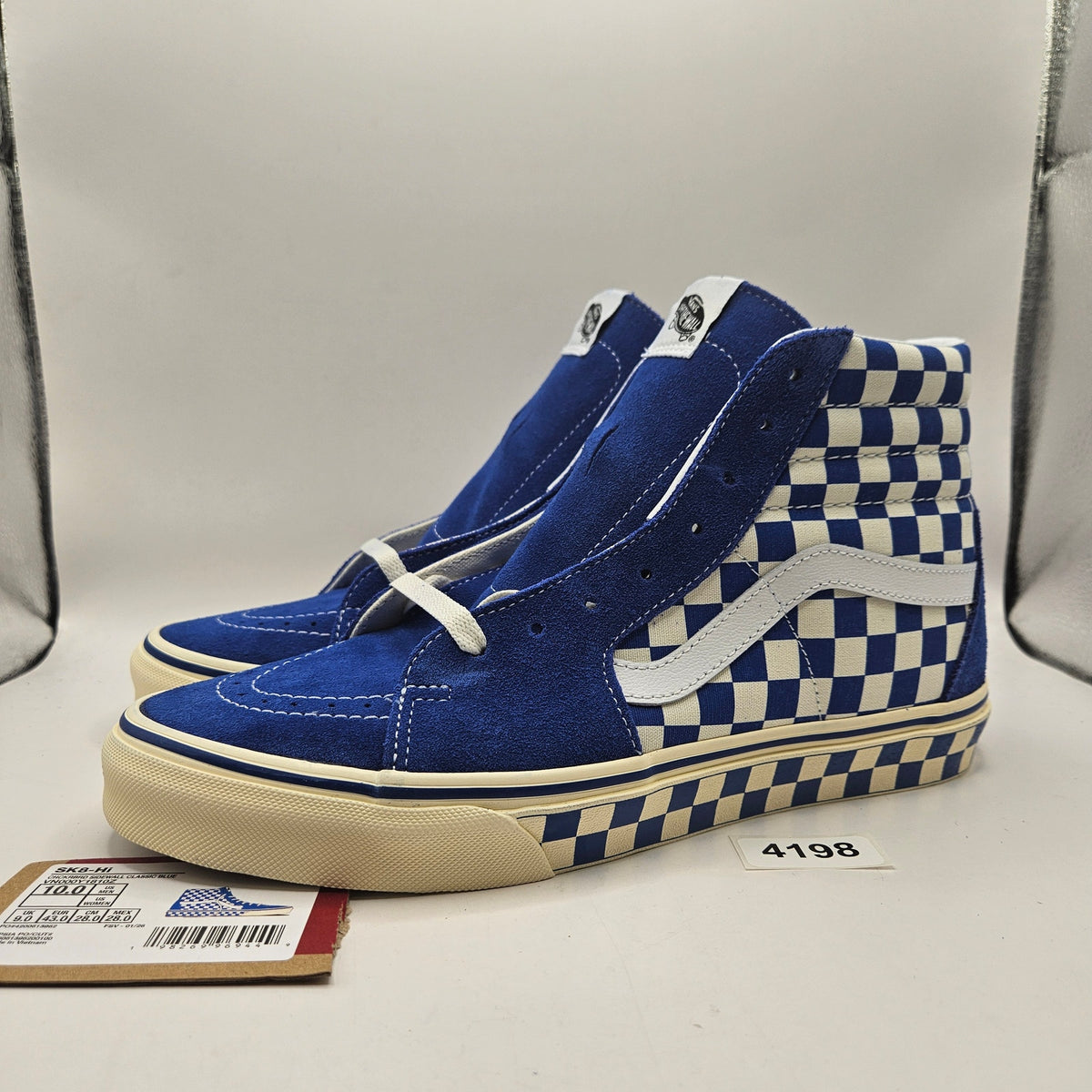 VANS MEN'S 10 SK8-HI CHECKERBOARD SIDEWALL CLASSIC BLUE SKATEBOARD NWOB