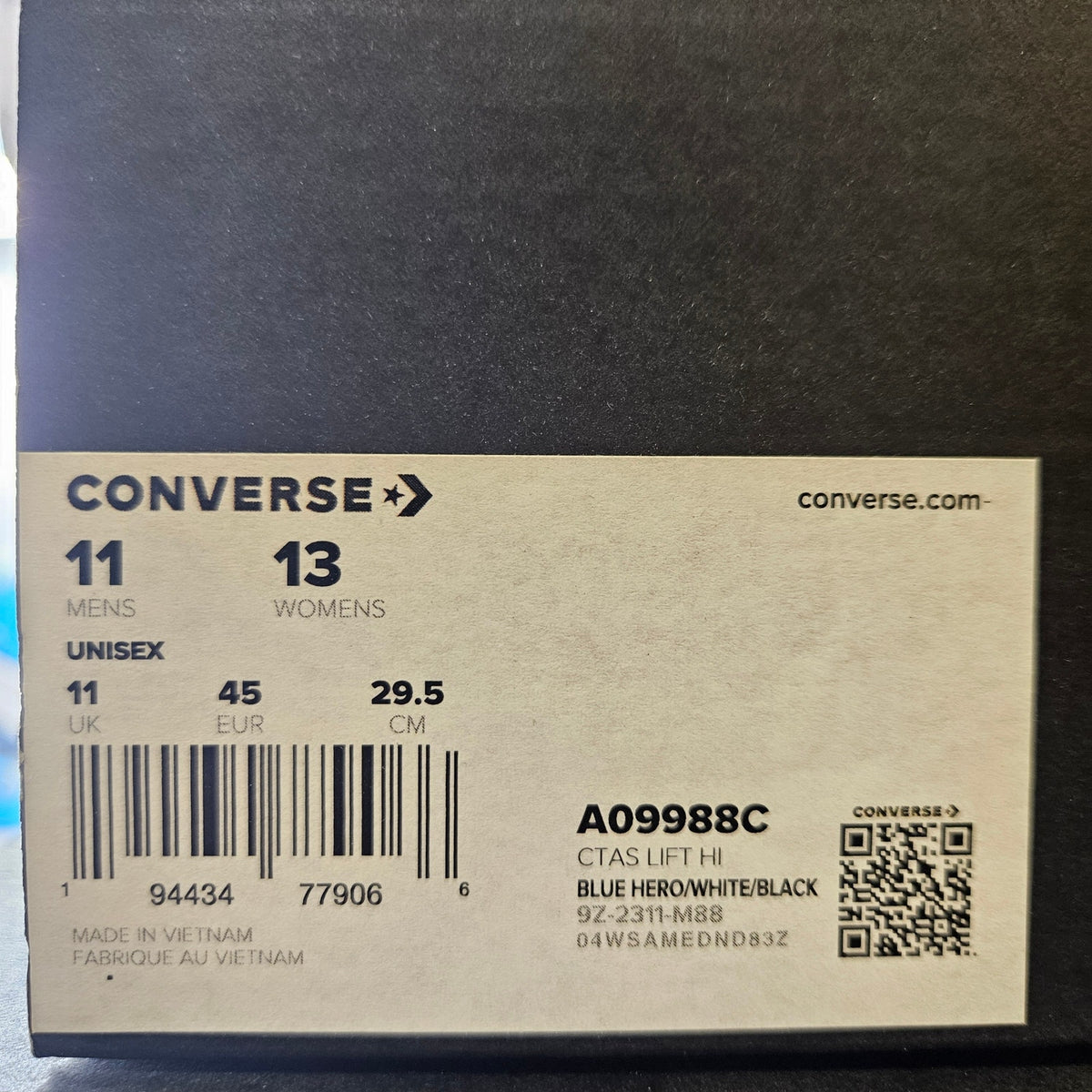 CONVERSE MEN'S 11 CHUCK TAYLOR ALL STAR LIFT HI BLUE HERO WHITE BLACK A09988C