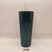 STARBUCKS 24oz TUMBLER DARK GREEN W LID AND STRAW IRIDESCENT