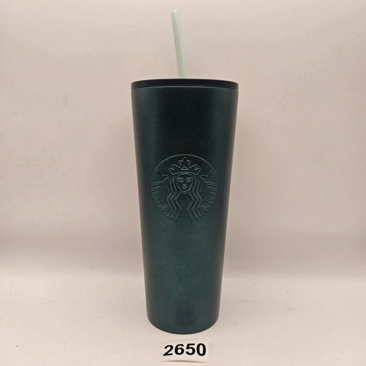 STARBUCKS 24oz TUMBLER DARK GREEN W LID AND STRAW IRIDESCENT