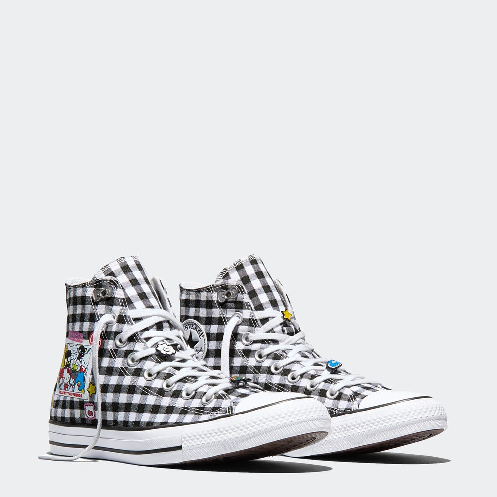 CONVERSE WOMEN'S 8 X SANRIO HELLO KITTY BLACK WHITE PLAID CTAS NIB A17697C