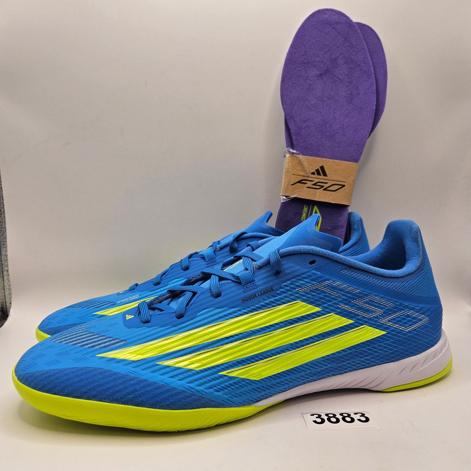 ADIDAS MEN'S 11.5 F50 LEAGUE INDOOR SOCCER SHOES BLUE NEON YELLOW NWOB JR8973