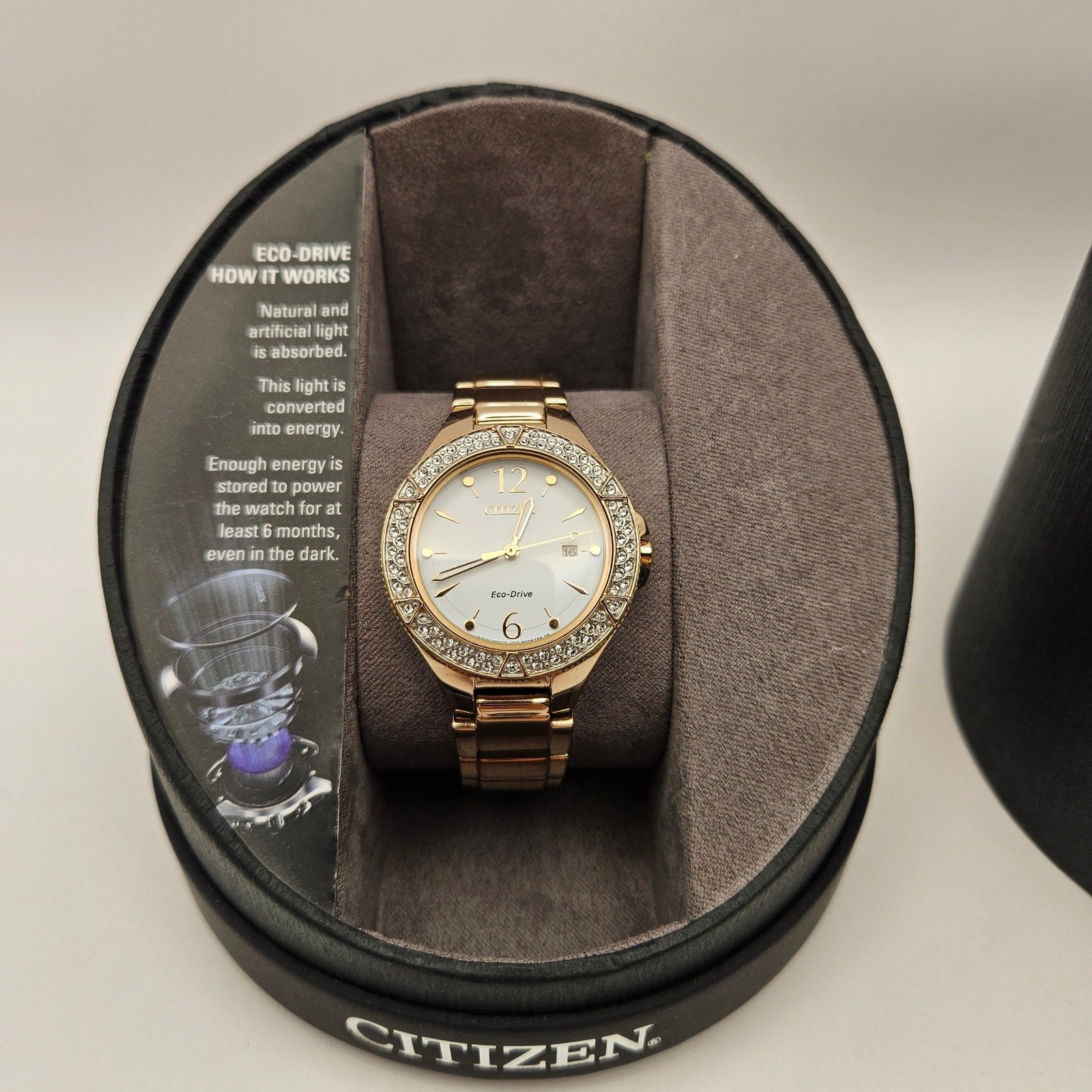 CITIZEN FE1163-56A SILHOUETTE WOMEN'S ECO DRIVE SWAROVSKI CRYSTAL GOLDTONE WATCH