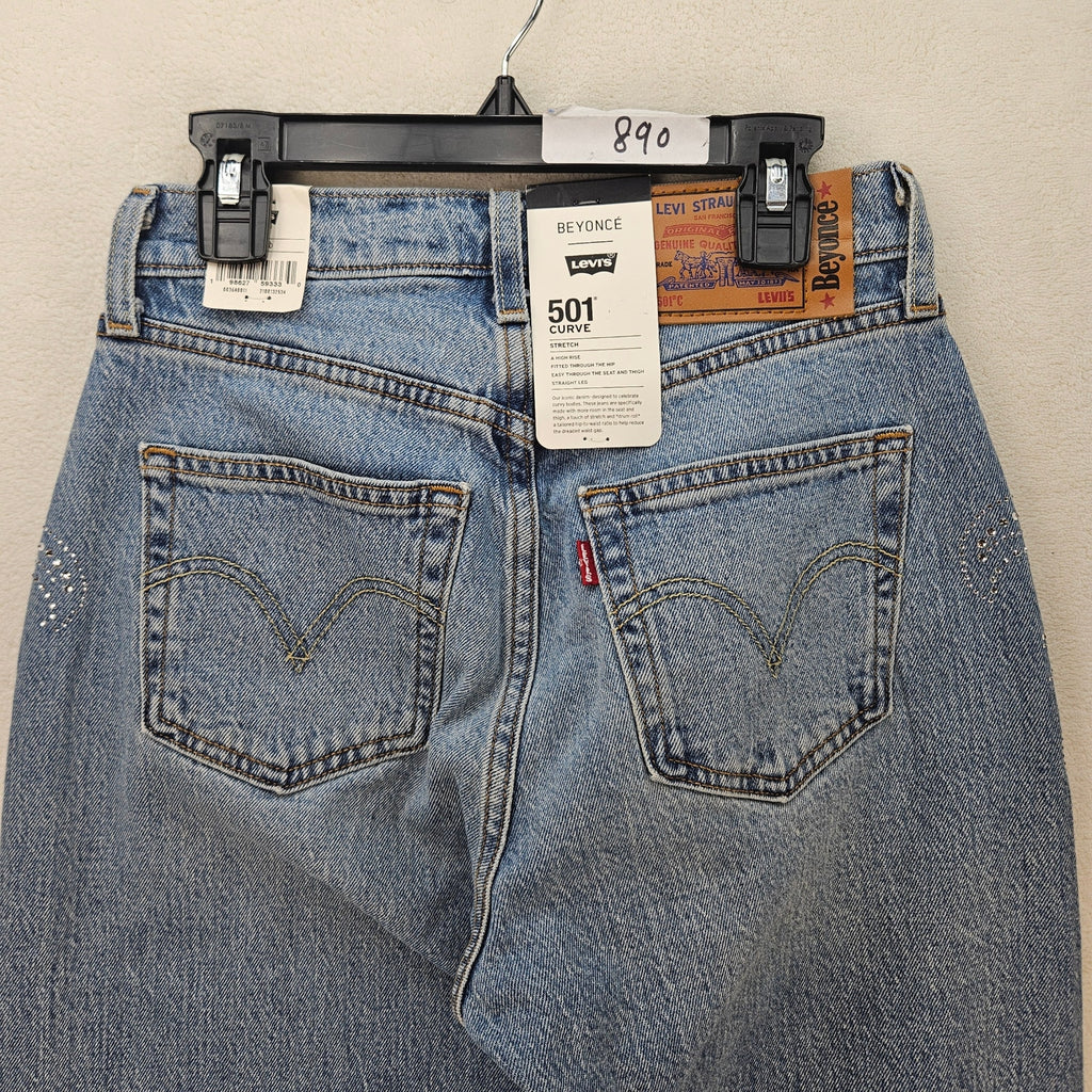 LEVI'S 501 X BEYONCE CURVE JEANS 25X30 WESTERN CRYSTAL NWT $150