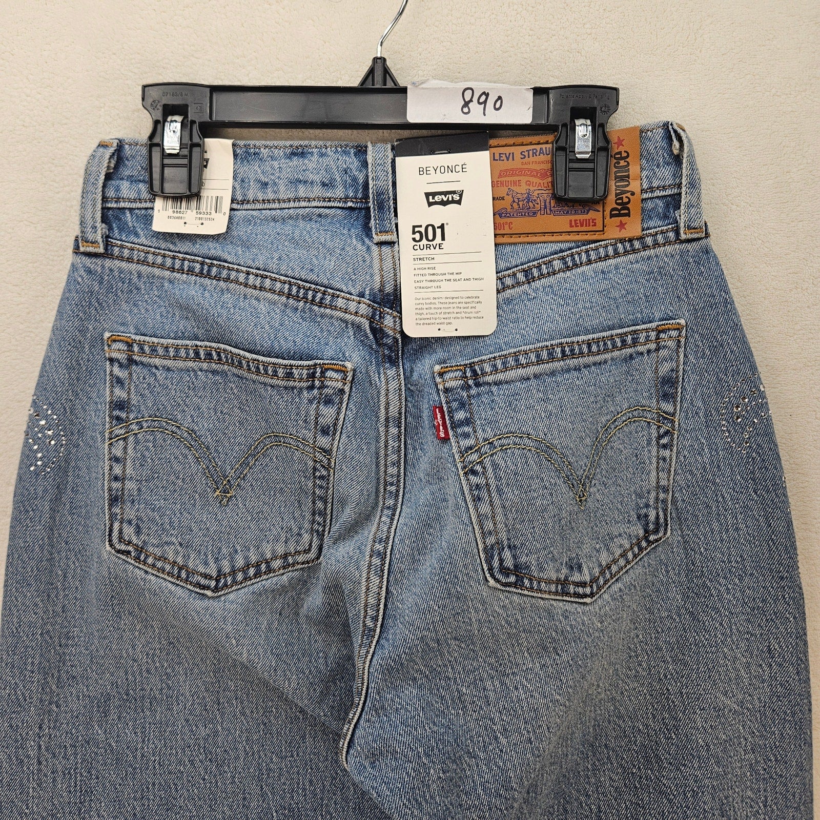 LEVI'S 501 X BEYONCE CURVE JEANS 25X30 WESTERN CRYSTAL NWT $150