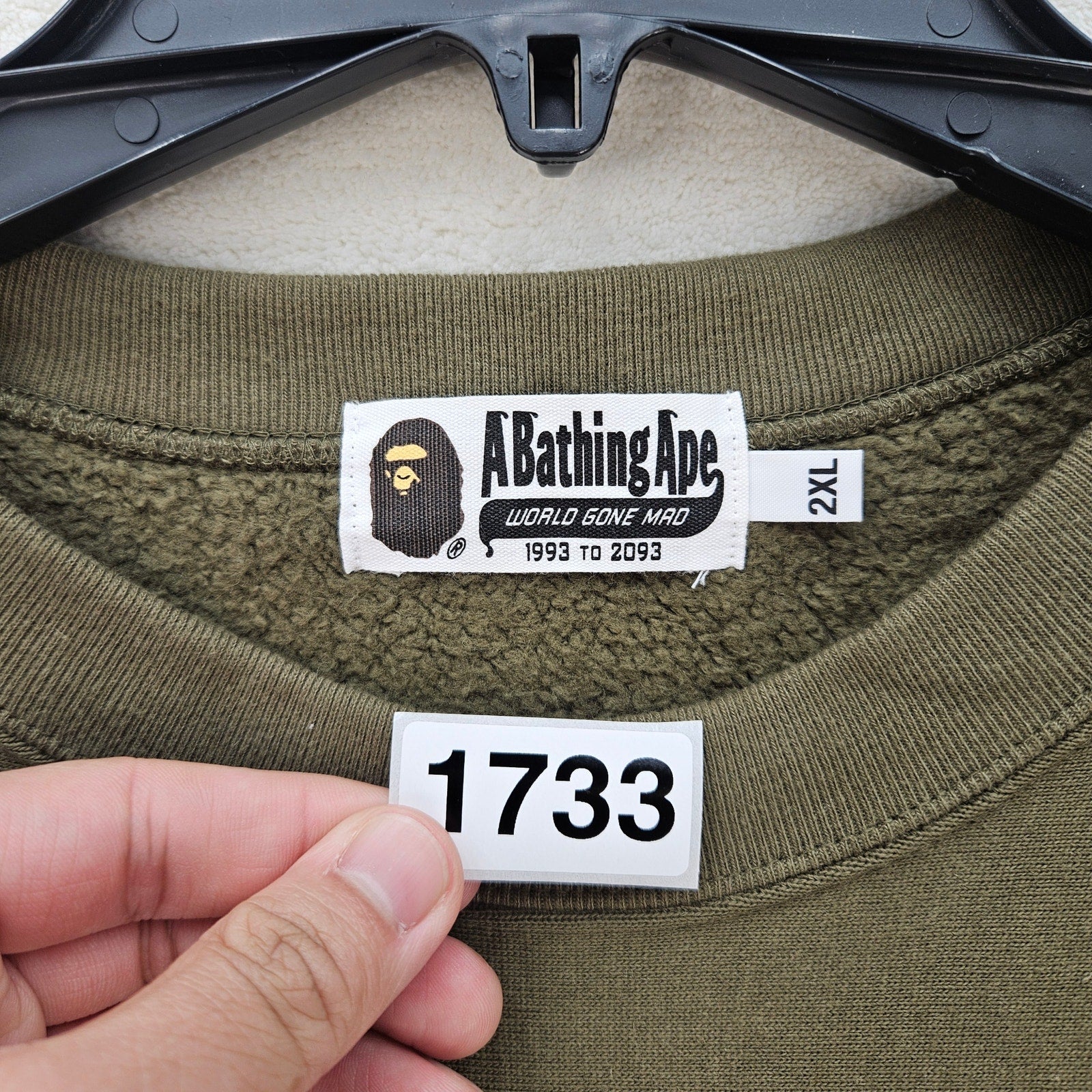 A BATHING APE AKA BAPE MEN'S XXL OLIVE GREEN TIGER CREWNECK SWEATSHIRT