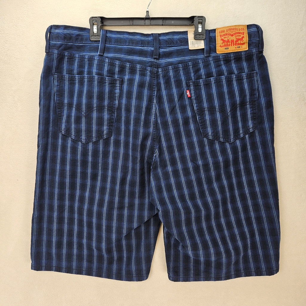LEVI'S MEN'S 44 LOOSE FIT 469 DENIM SHORTS 12 INCH LIGHTSABER PLAID BLUE NWT