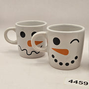 SET OF 4 SNOWMAN FACE CERAMIC MUG WHITE CHRISTMAS HOLIDAY COFFEE CUPS