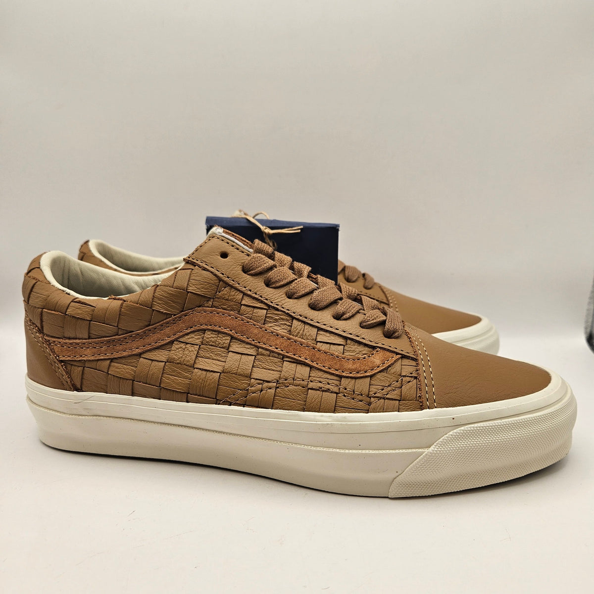 VANS M8.5 W10 OLD SKOOL WOVEN LEATHER BROWN TAN LOW TOP SNEAKER NWOB