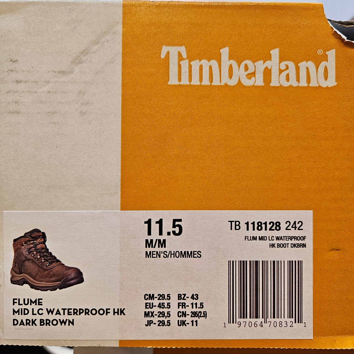 TIMBERLAND MEN'S 11.5 FLUME HIKING BOOTS DARK BROWN LEATHER WATERPROOF TB118128