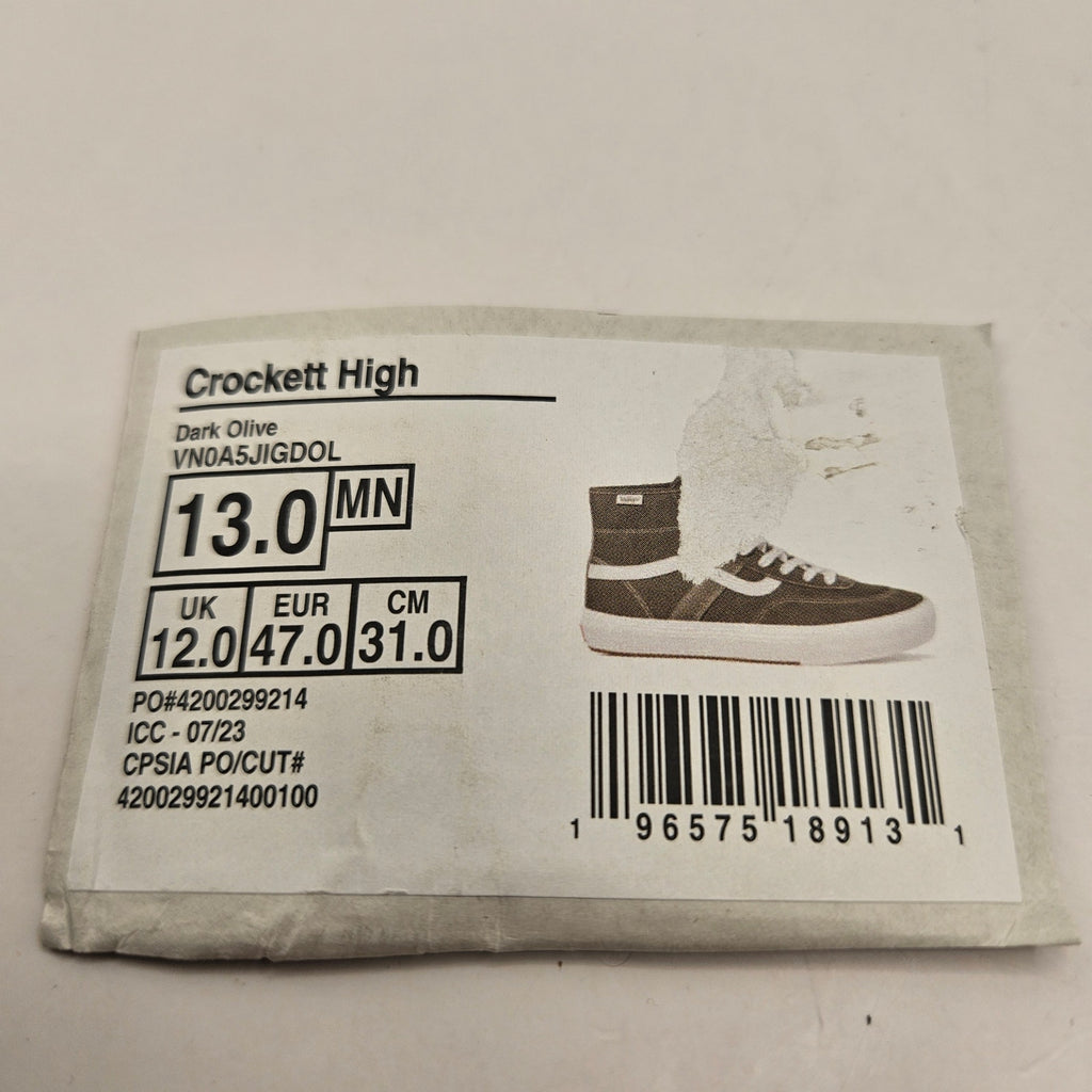 VANS MEN'S 13 CROCKETT HIGH DARK OLIVE TURE WHITE NWOB