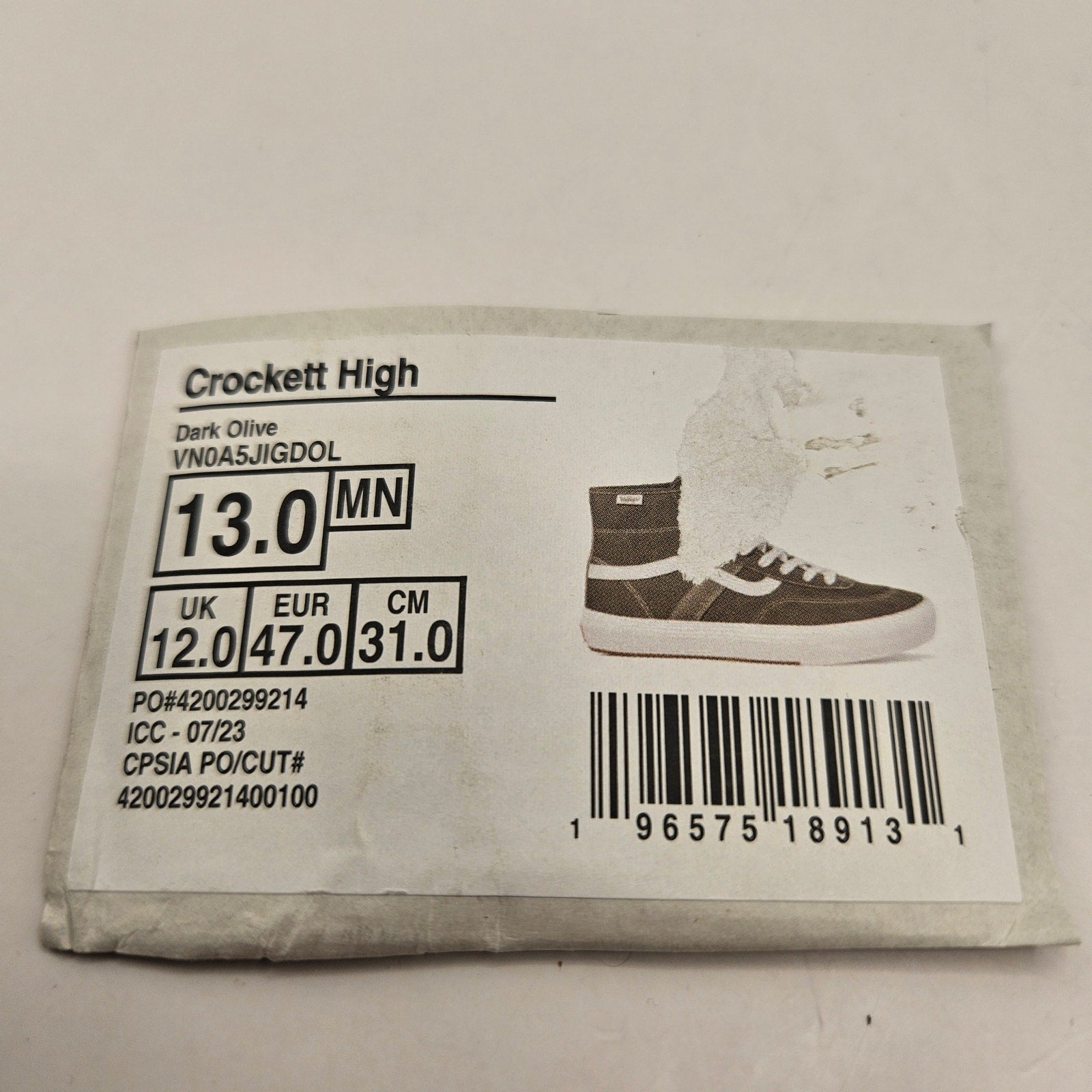 VANS MEN'S 13 CROCKETT HIGH DARK OLIVE TURE WHITE NWOB