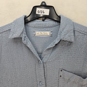 FREE PEOPLE WE THE FREE WOMEN'S SMALL BLUE TEXTURED OVERSIDED BUTTON FRONT SHIRT
