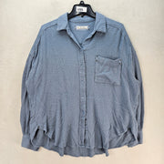 FREE PEOPLE WE THE FREE WOMEN'S SMALL BLUE TEXTURED OVERSIDED BUTTON FRONT SHIRT