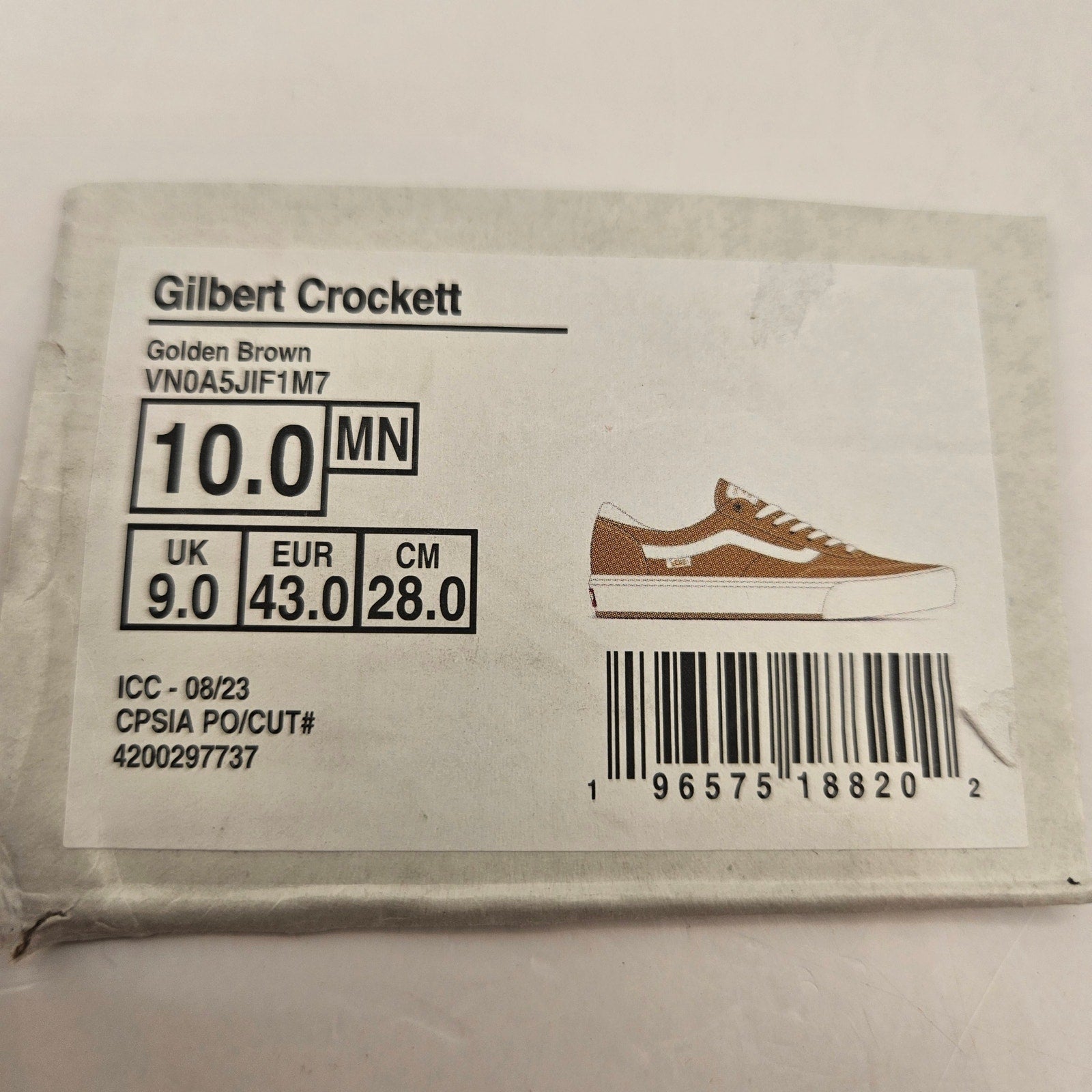 VANS MEN'S 10 GILBERT CROCKETT SKATE SHOES GOLDEN BROWN CANVAS POPCUSH NWOB