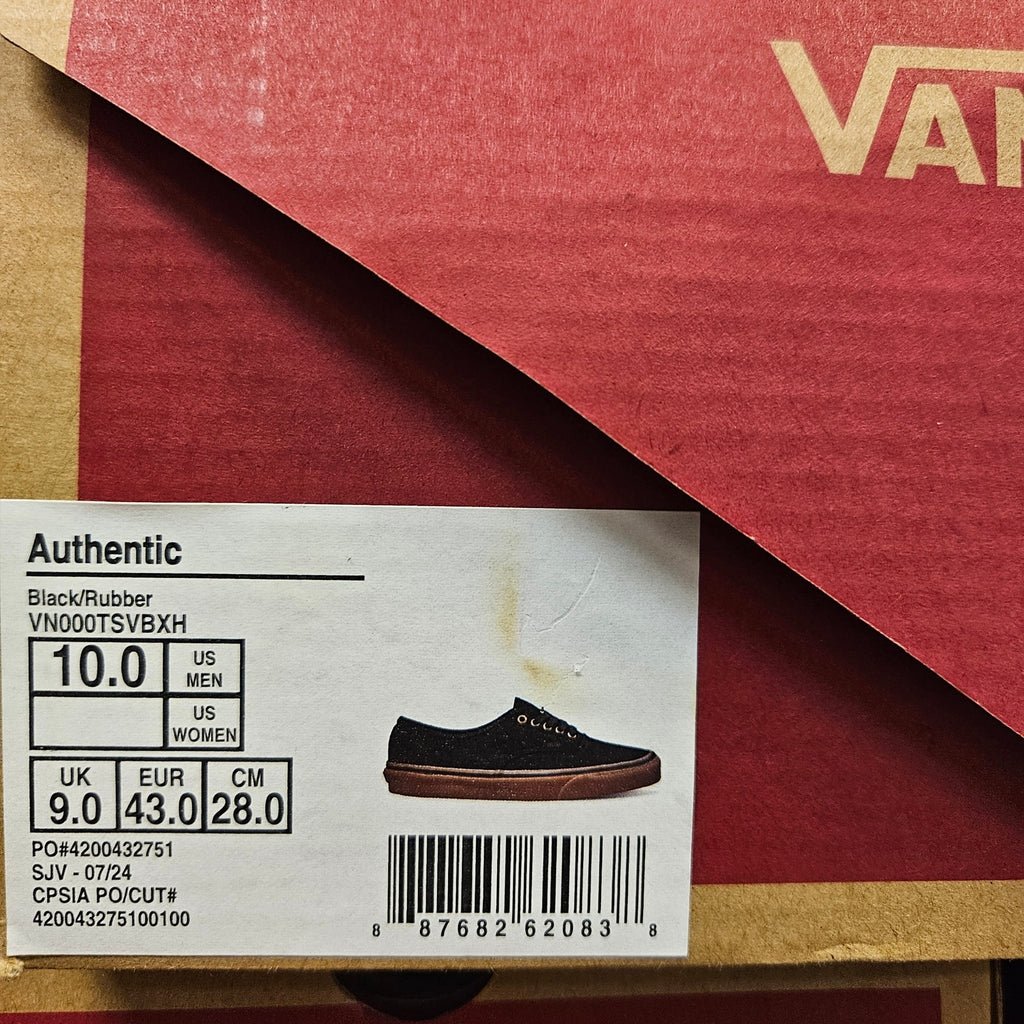 VANS MEN'S 10 AUTHENTIC BLACK RUBBER LOW TOP SNEAKER NIB VN000TSVBXH