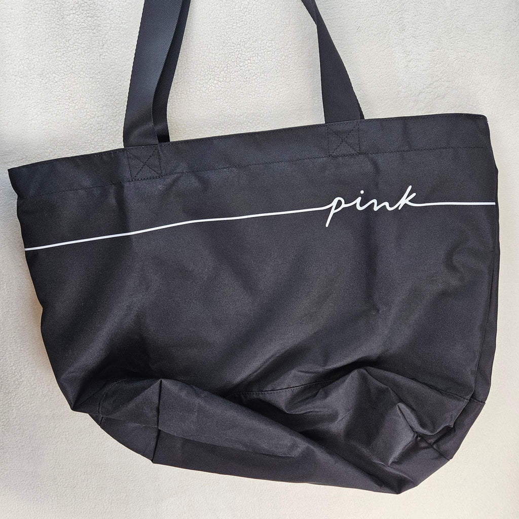 LOT OF 2 - VICTORIA'S SECRET PINK REUSEABLE TOTE BAG BLK SHOPPING BEACH GYM NWT