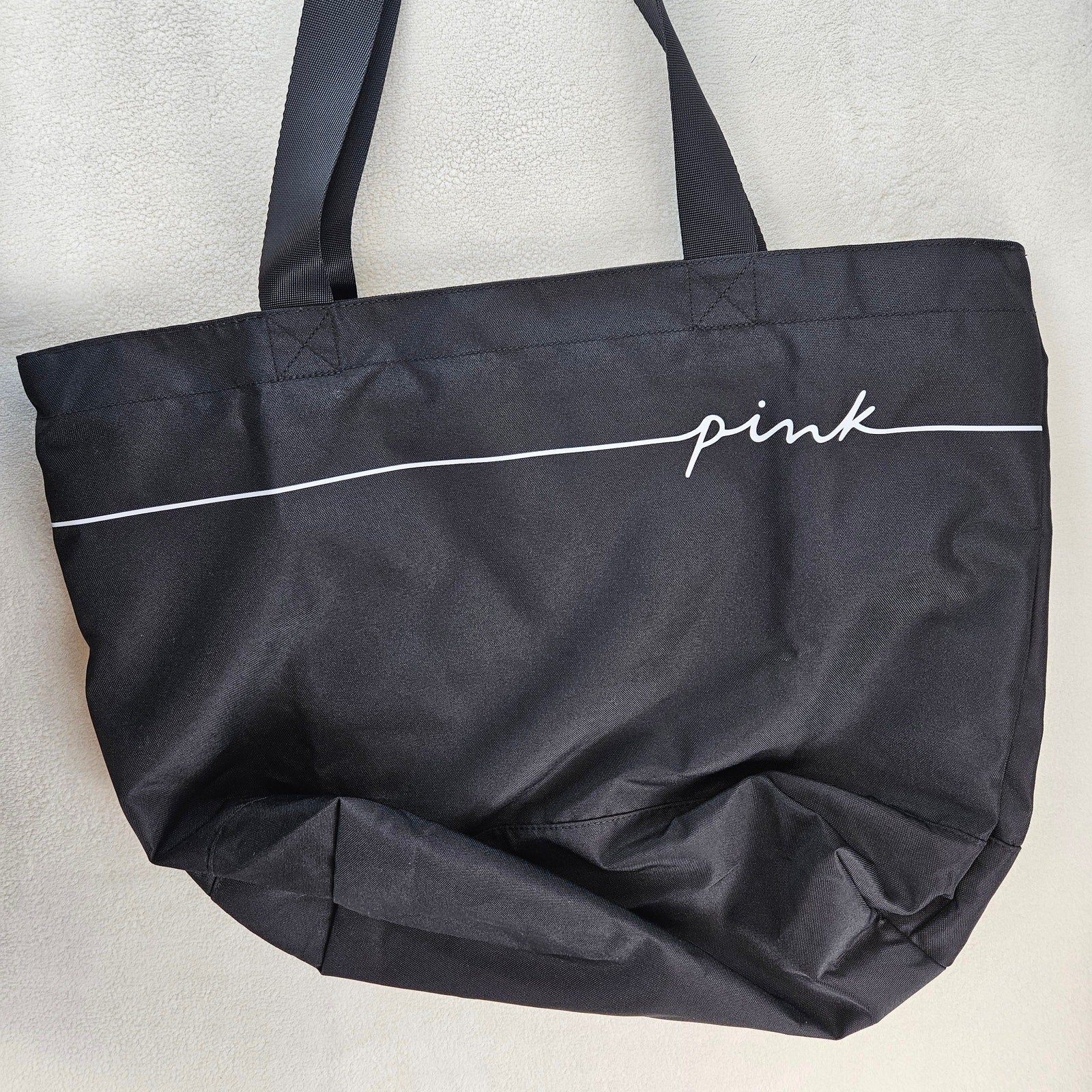 LOT OF 2 - VICTORIA'S SECRET PINK REUSEABLE TOTE BAG BLK SHOPPING BEACH GYM NWT