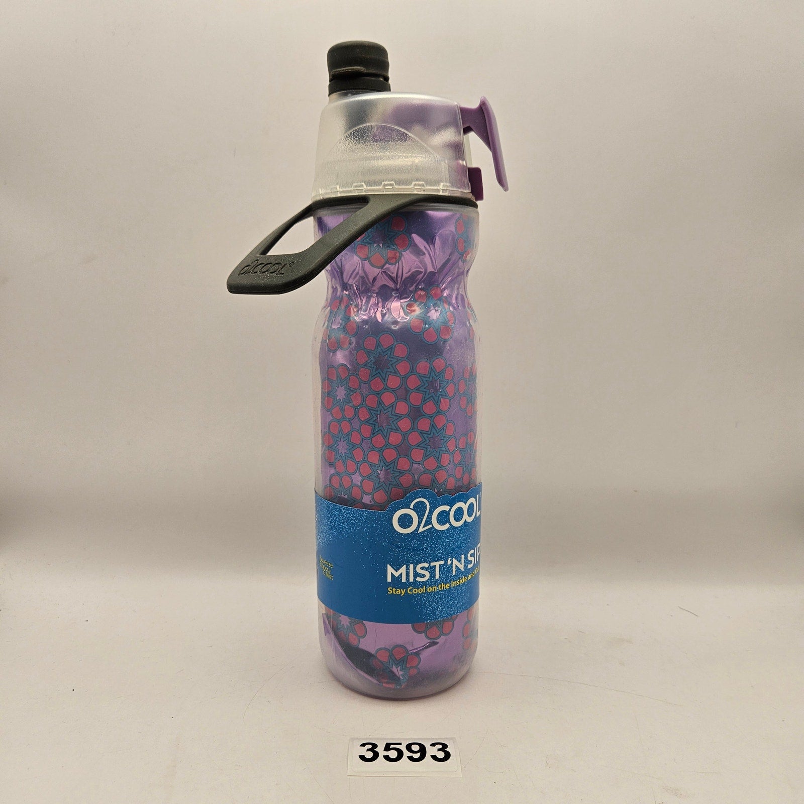 O2COOL MIST N SIP 20oz WATER BOTTLE PURPLE FLORAL SPORTS SPRAY BOTTLE BPA FREE