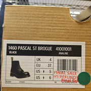 DR MARTEN WOMEN'S 6 ANALINE 41001001 1460 PASCAL ST BROGUE STEEL TOE BLACK BOOT
