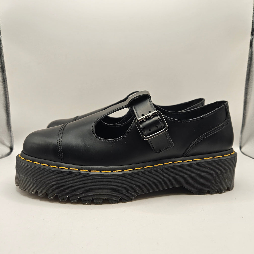 DR MARTENS WOMEN'S 11 BETHAN MARY JANE BLACK PLATFORM T-BAR POLISHED LEATHR NWOB