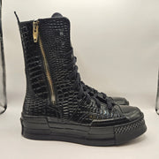 CONVERSE WOMEN'S 7 CHUCK 70 PLUS X HIGH BLACK CROC LEATHER BOOTS GOTHIC A09381C