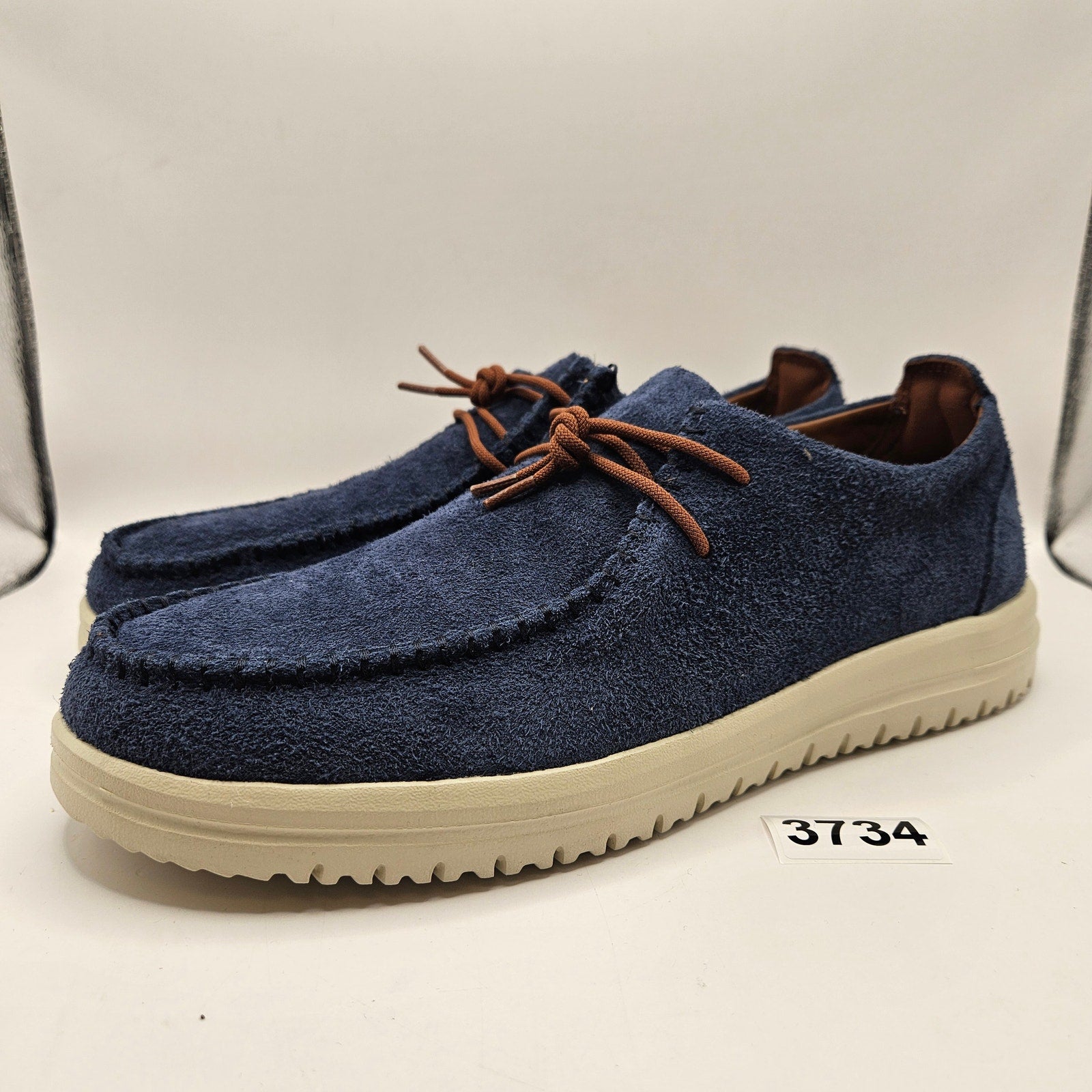 HEY DUDE MEN'S 13 BLUE STOWE SUEDE LEATHER SLIP ON SHOES 40877-410 LOAFERS NWOB